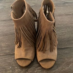 Carlos Santana Peep Toe Fringe Booties